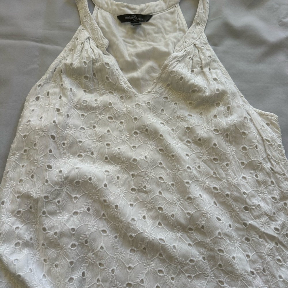 Market & Spruce White Eyelet Tank Top